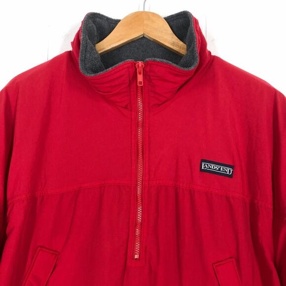 Land’s End VTG Pullover Jacket Fleece Lined 1/4 Zip Collared Unisex Large in Red - Picture 2 of 16